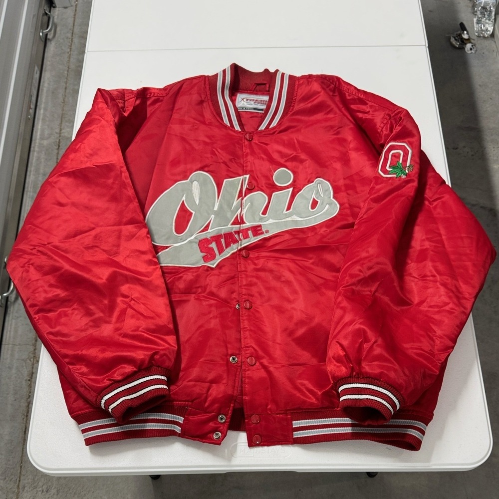 Xtreme Sports Ohio State Bomber Jacket Mens XXL Red Excellent Satin Varsity Snap